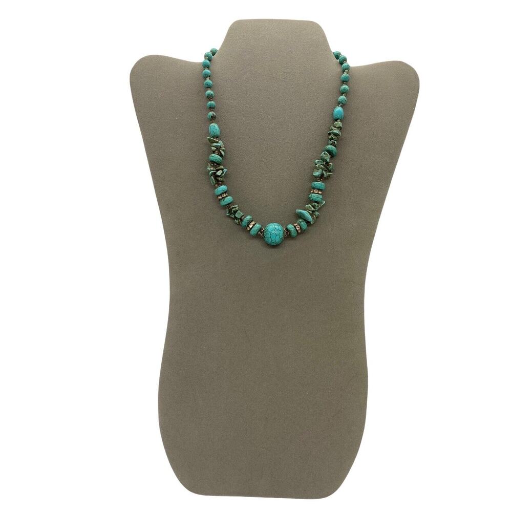Fashion Painted Stone Bead 16” Necklace Handcrafted Turquoise Colored Howlite - Picture 9 of 12